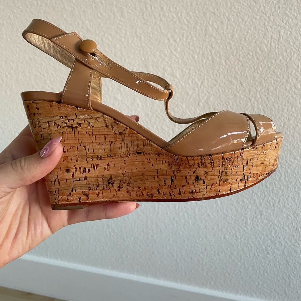 Christian Louboutin nude patent wedge sandals